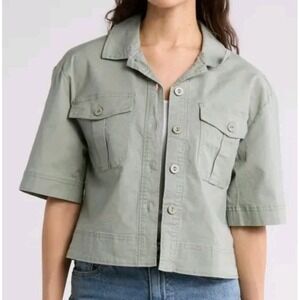 HABITUAL Utility Cropped Jacket Top Size XS Light Green Short Sleeve Women's